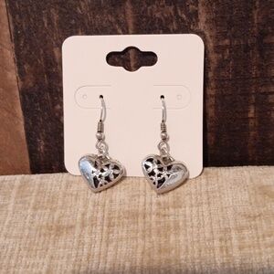 Silver Tone Heart Drop French Wire Earrings